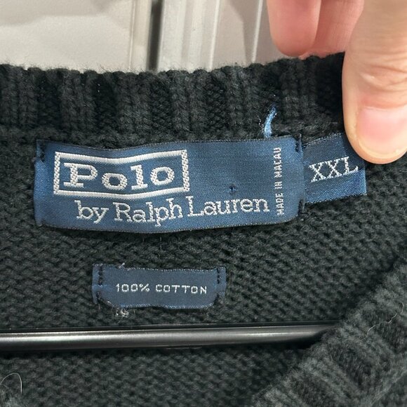 Polo Ralph Lauren Unisex Black Knit Cotton Sweater V-Neck Vest Size XXL Preppy - Picture 5 of 9